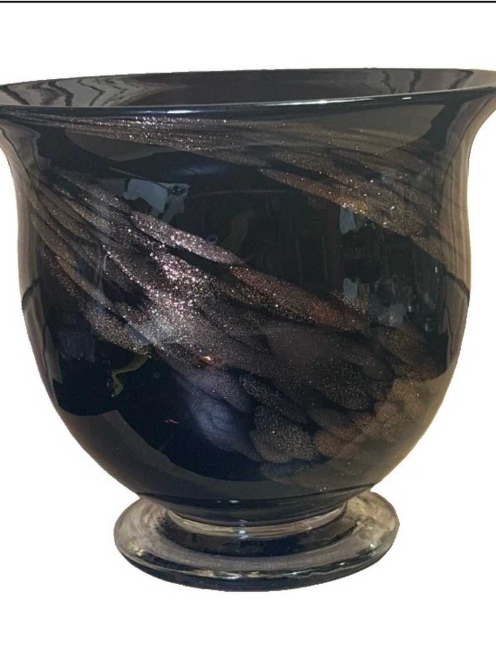 Murano-Style Bronze Art Glass Vase Chestnut Brown & Gold Swirl Design